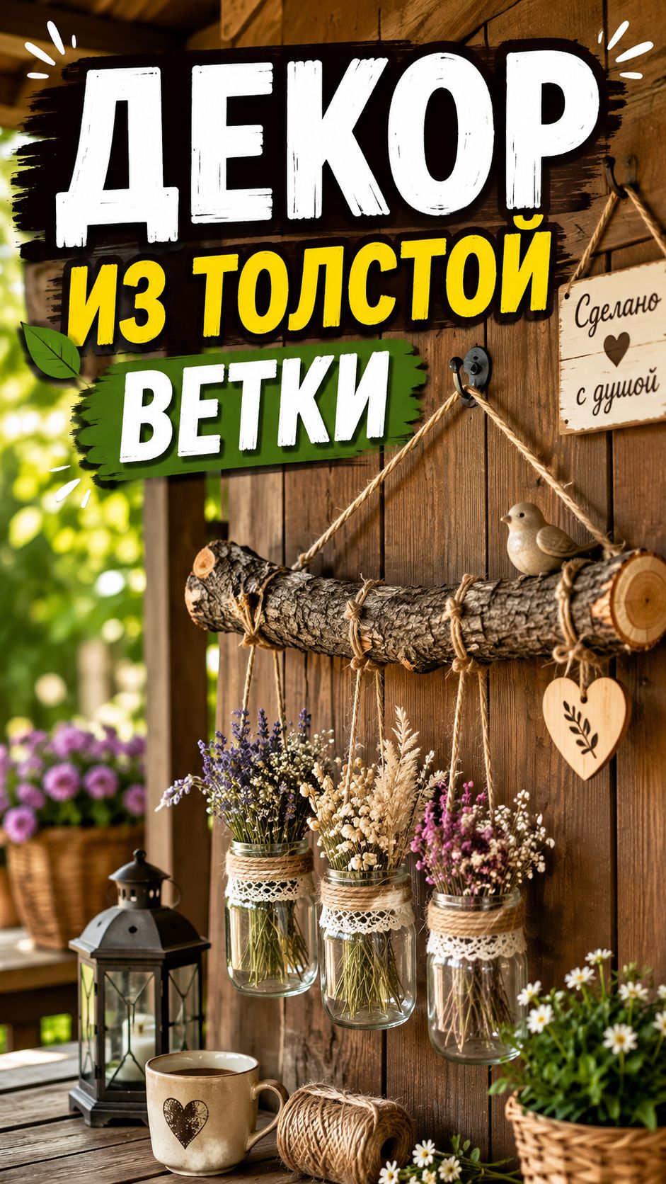 Декор из толстой ветки