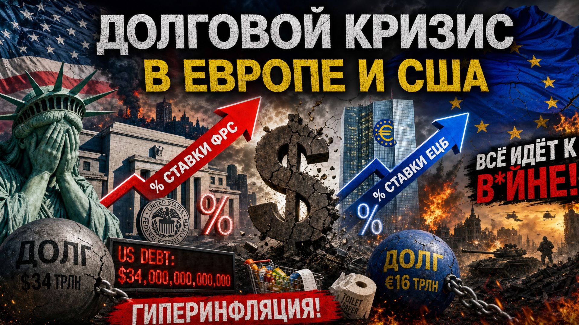 ДОЛГОВОЙ КРИЗИС В ЕВРОПЕ И США / РОСТ % СТАВКИ ФРС И ЕЦБ / ВСЁ ИДЁТ К В*ЙНЕ! ГИПЕРИНФЛЯЦИЯ!