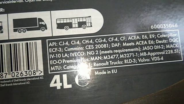 Fully Synthetic Diesel Engine Oil. CJ-4 Standard. Made In Germany.