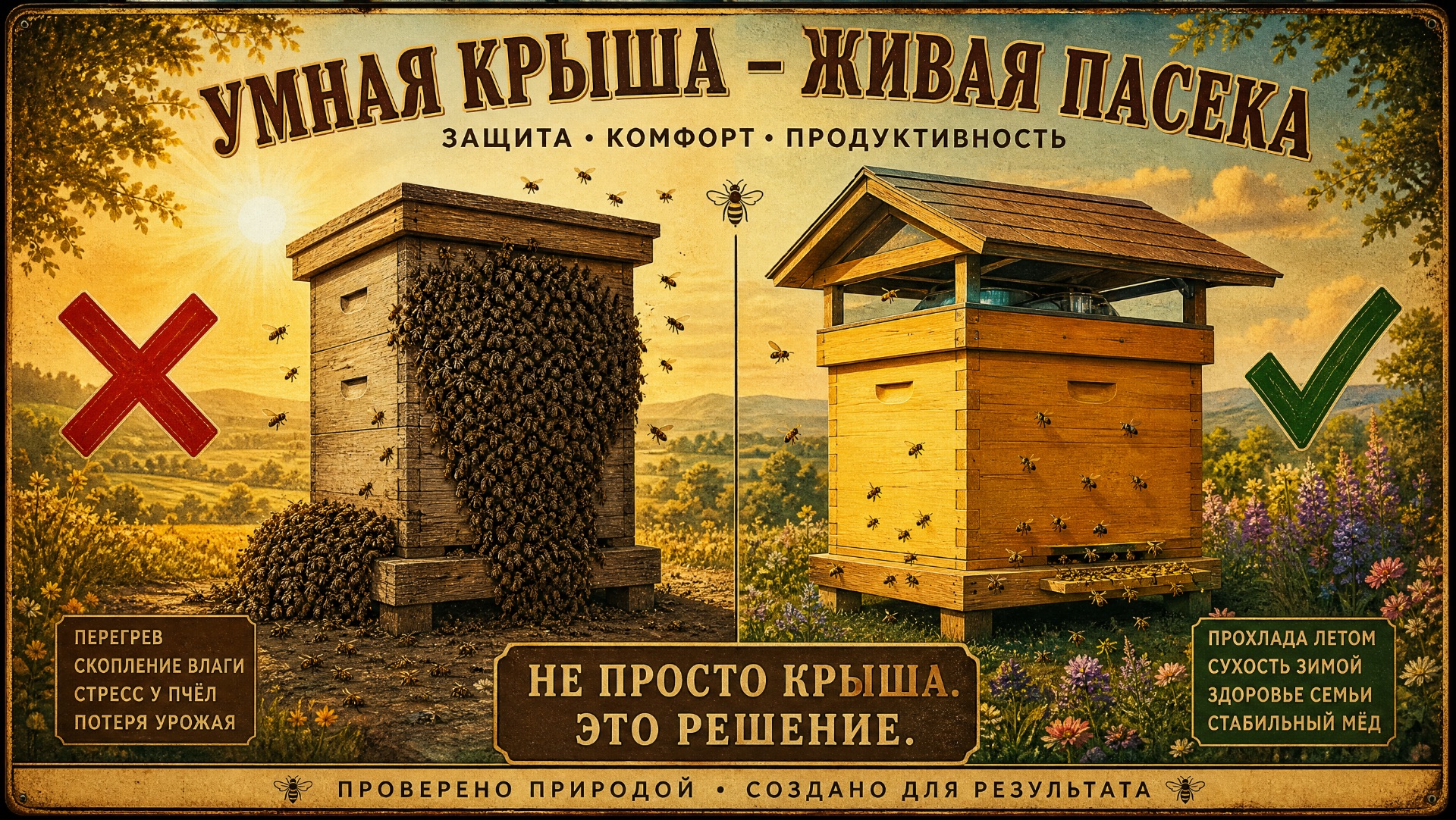 Защита улья от перегрева: затенение крыши и воздушный зазор