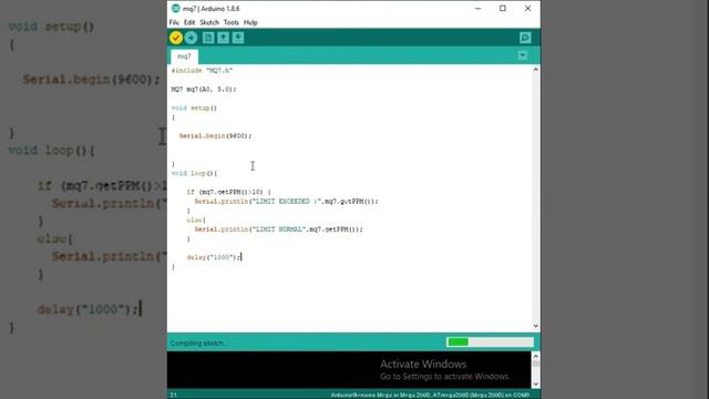 MQ7 Carbon Monoxide Readings Through Arduino Mega(Code + Sketch Including)