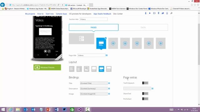 Windows App Studio - Inhalt Mit Basic Sections