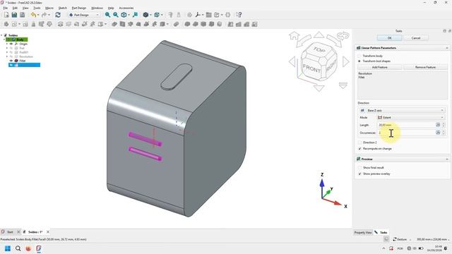 FreeCAD 26.3Dev: Упражнение 20 — новые функции PartDesign и Sketcher