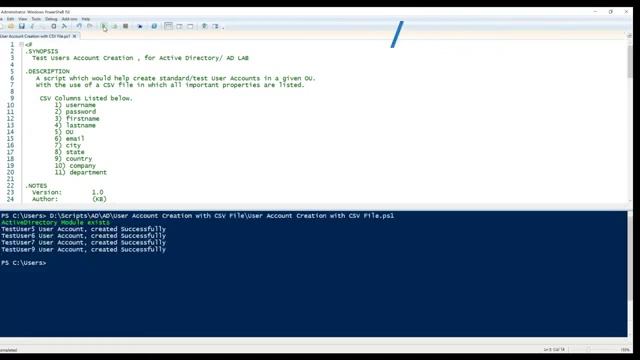 PowerShell Script - Users Account Creation For Active Directory