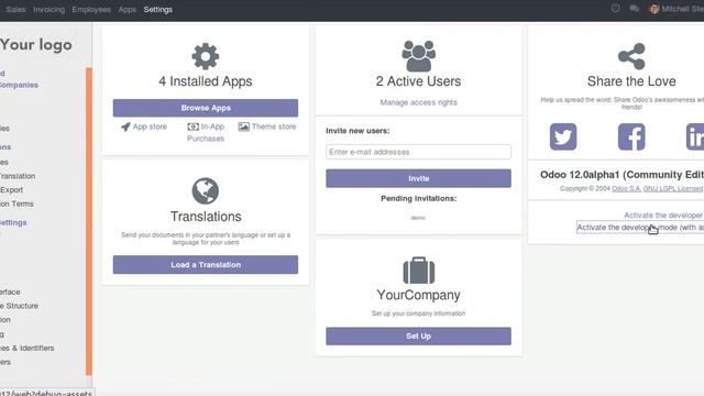 Activate Developer Mode In Odoo12