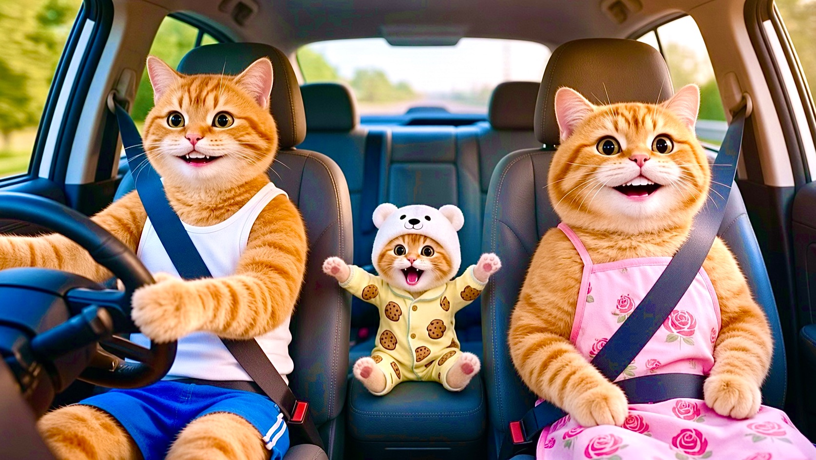 Мама Кошка и Папа Кот едут на машине ❤️ Милые ИИ Мультики для Детей