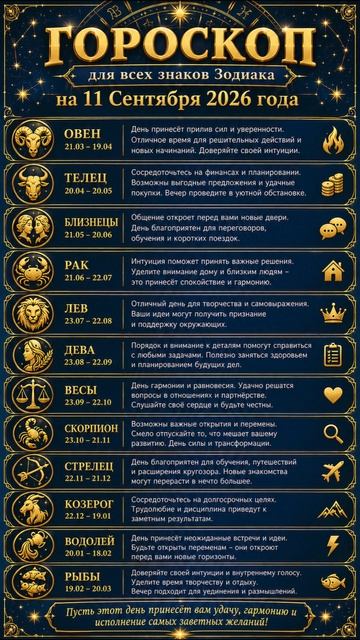 11 Сентября  Гороскоп для всех знаков Зодиака