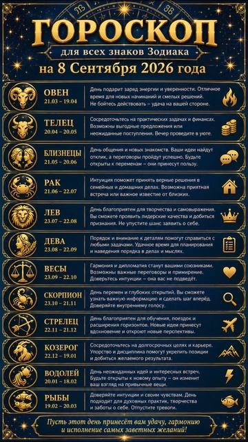 8 Сентября. Гороскоп для всех знаков Зодиака