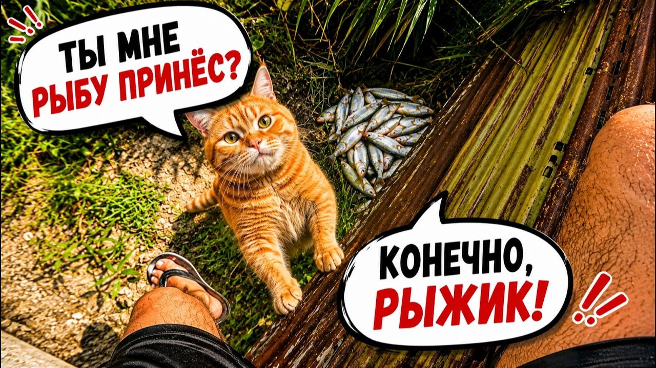 Рыжий кот уже знал, чем закончится эта рыбалка!
