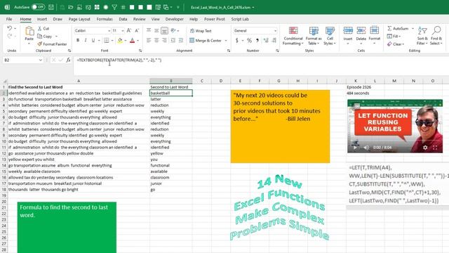Excel Formula To Find Second To Last Word In Excel - Episode 2478