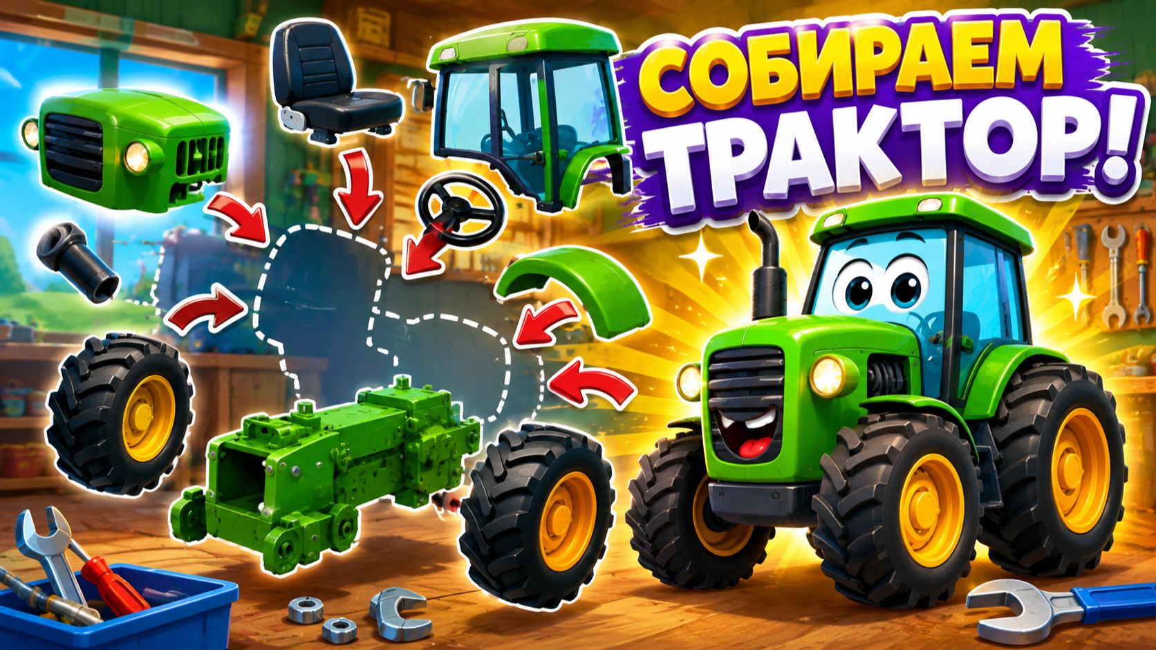 🚜🔧 СОБИРАЕМ ТРАКТОР ПО ЧАСТЯМ! 😱 Большая сборка и весёлое приключение для детей 🚜✨