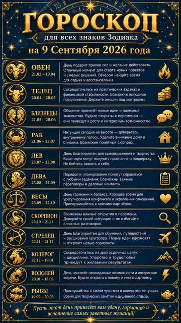 9 Сентября. Гороскоп для всех знаков Зодиака