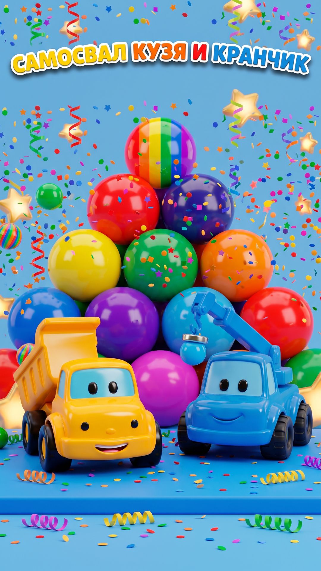 Самосвал Кузя и Кранчик собирают цветные шары 🌈🚚 Учимся считать до 10