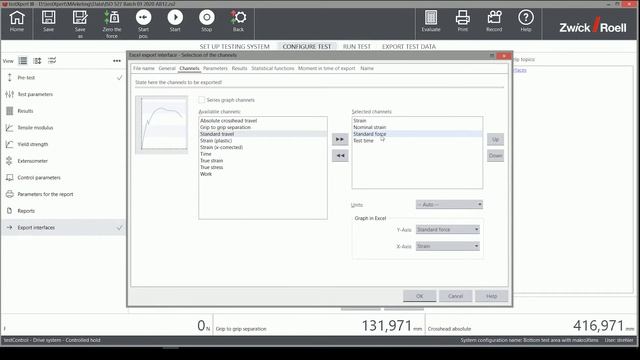 Material Testing Software TestXpert III - Excel Export Customizing