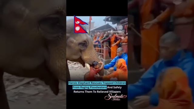 В Непале слон спас двух детей во время наводнения