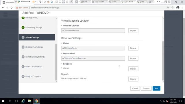VMware Horizon 8  - Creating Desktop/VDI Floating Pool  - 10