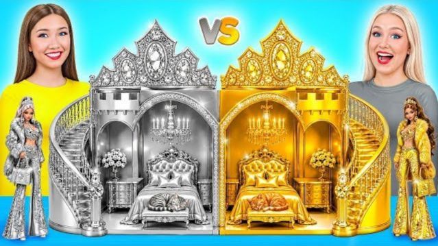 Строим Удивительный Кукольный Домик Золотой Vs Серебряный Челлендж | Простые Трюки для Декора