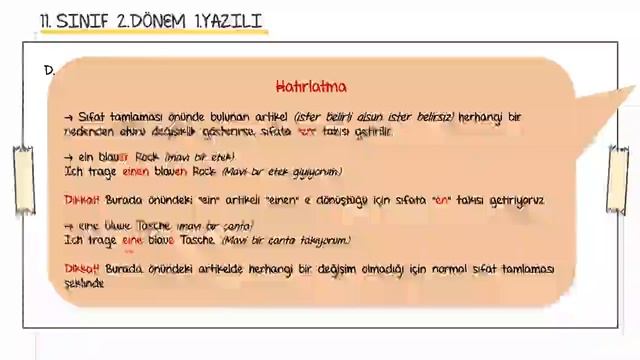 11.Sınıf Almanca | 2.Dönem 1. Yazılıya Hazırlık + Boş Yazılı örneği