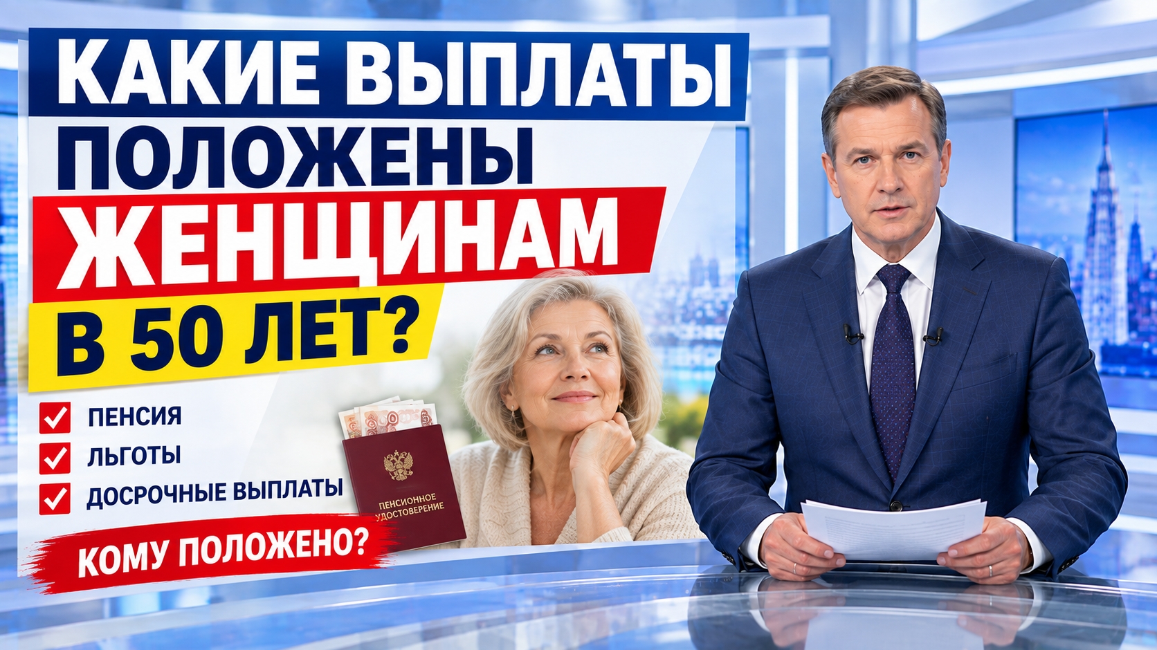 Какие выплаты и пенсии положены женщинам в 50 лет в 2026 году