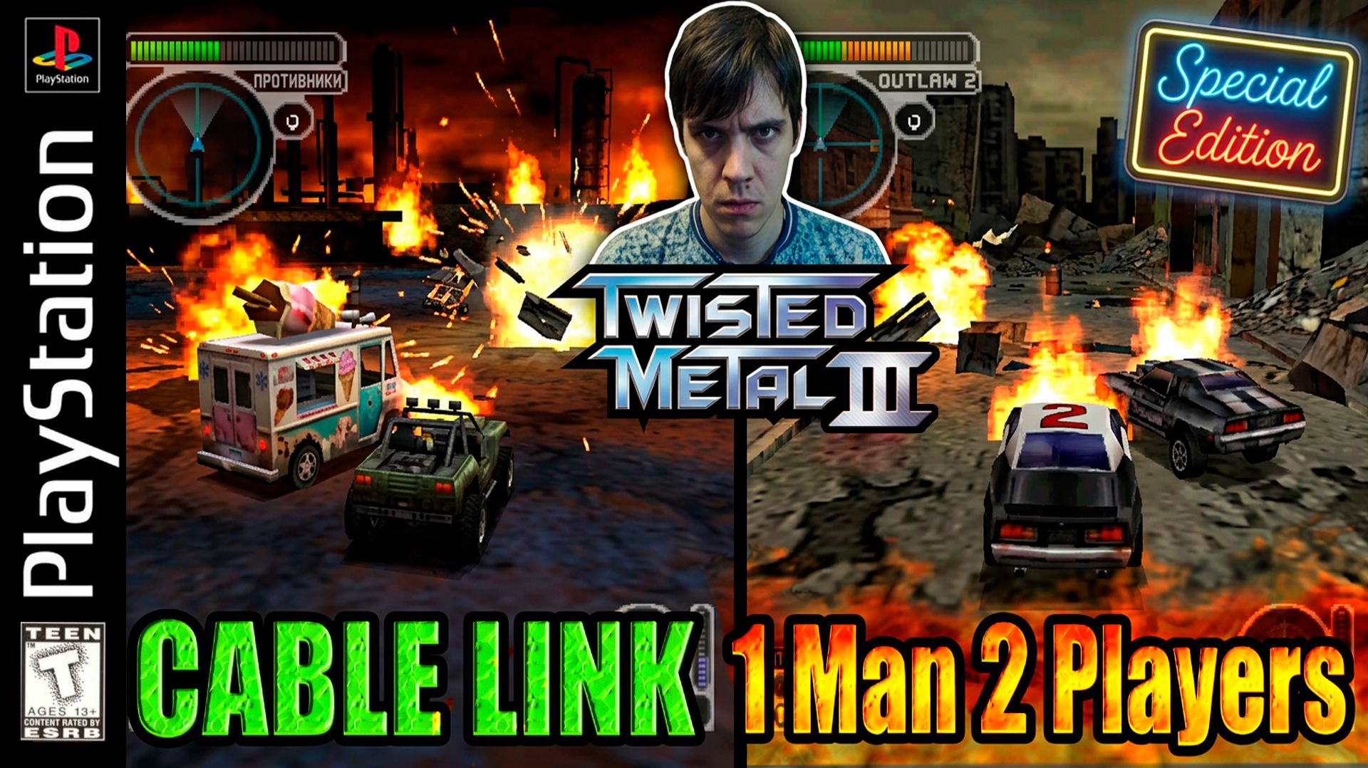 Twisted Metal 3, PS1 | Cable Link Solo Co-op, 1 Man 2 Players   @26.01.2019
