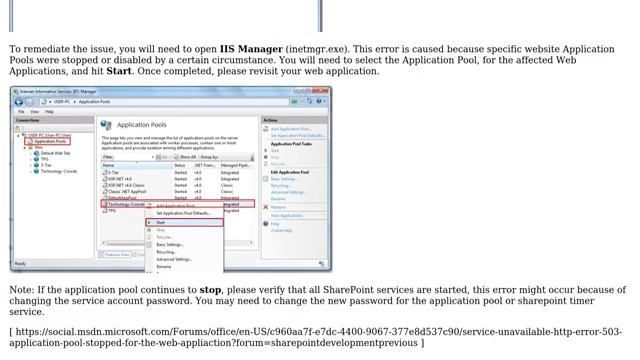 Sharepoint: HTTP Error 503 The Service Is Unavailable (4 Solutions!!)
