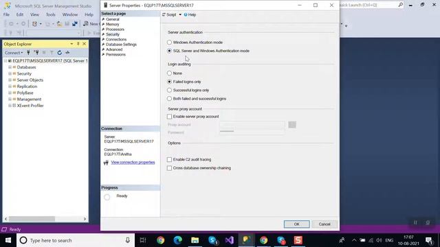 SQL Server 2017 Server Authentication Error:233