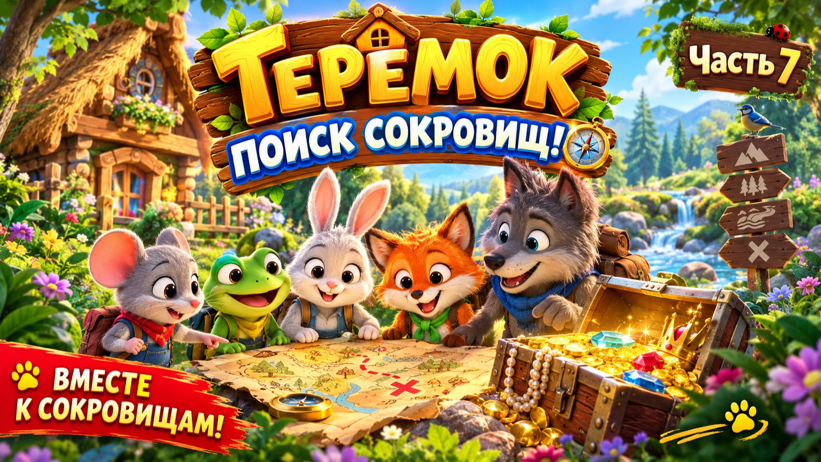 Теремок —часть N 7 -  Поиск Сокровищ 🗺️ | Детская Песенка про Дружбу | Музыкальная Сказка