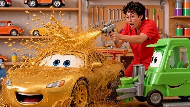 Игрушечная Автомастерская: покрасили в Синий Трактор и Маквина