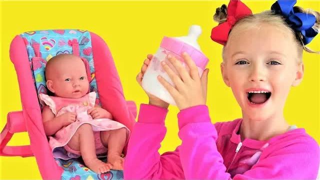 Baby Doll Wants To Eat. Polina Takes Care Of The Toy Doll