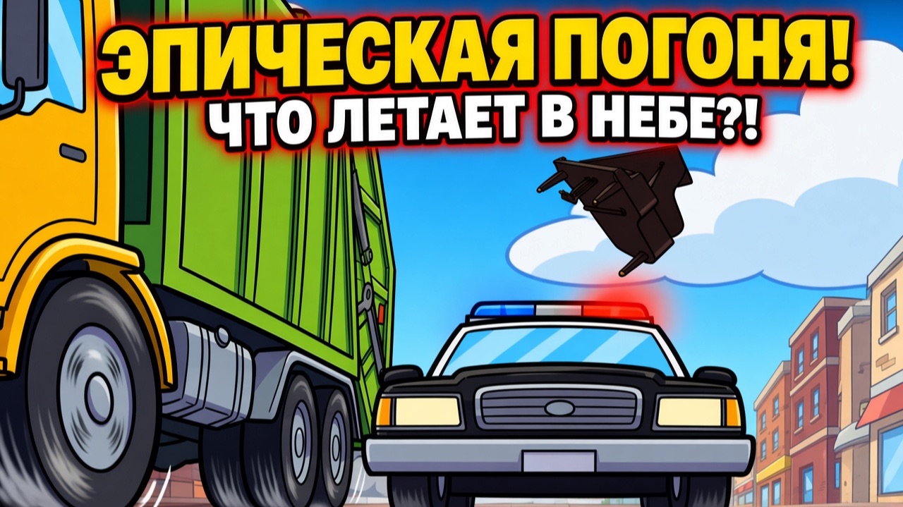 ЭПИЧЕСКАЯ ПОГОНЯ! 😱 Мусоровоз против полиции — и что-то странное летает в небе!