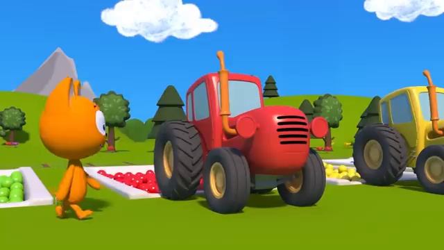 Игры Котэ - Разноцветные тракторы - Новые развивающие мультики - Учим цвета
