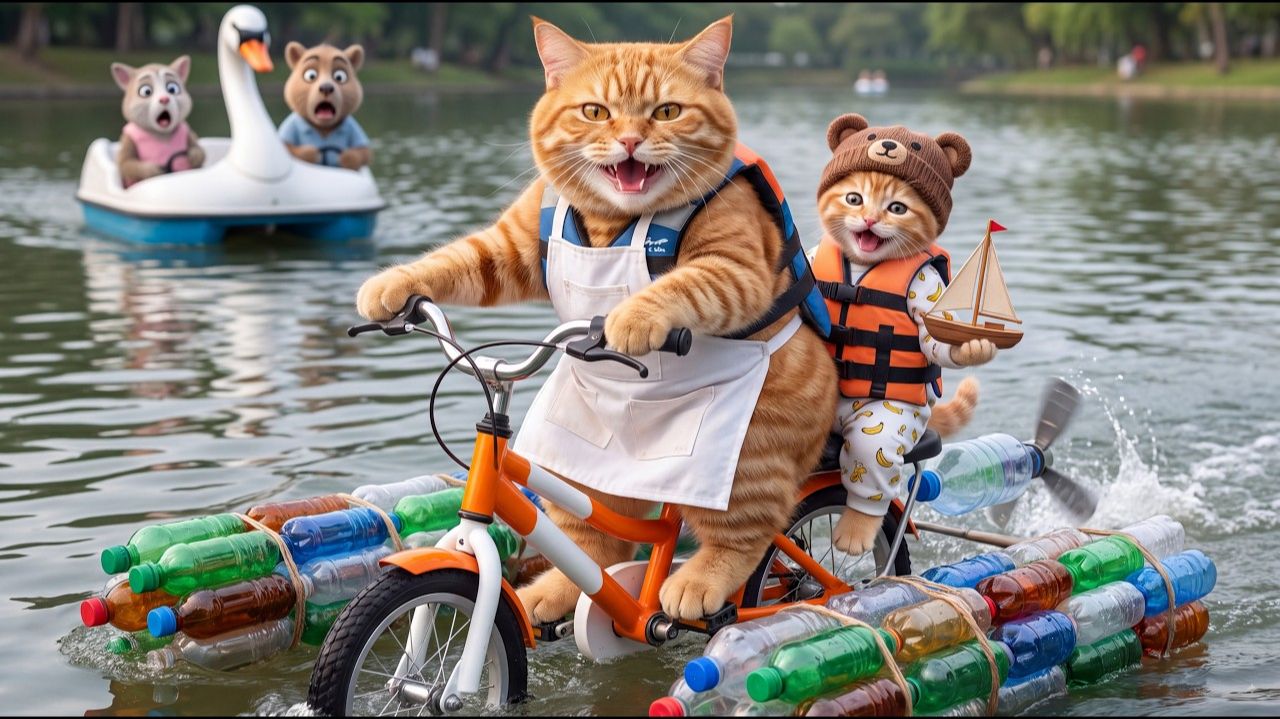 У Джинджер нет денег на водный велосипед! Мама-кошка делает водный велосипед своими руками из п