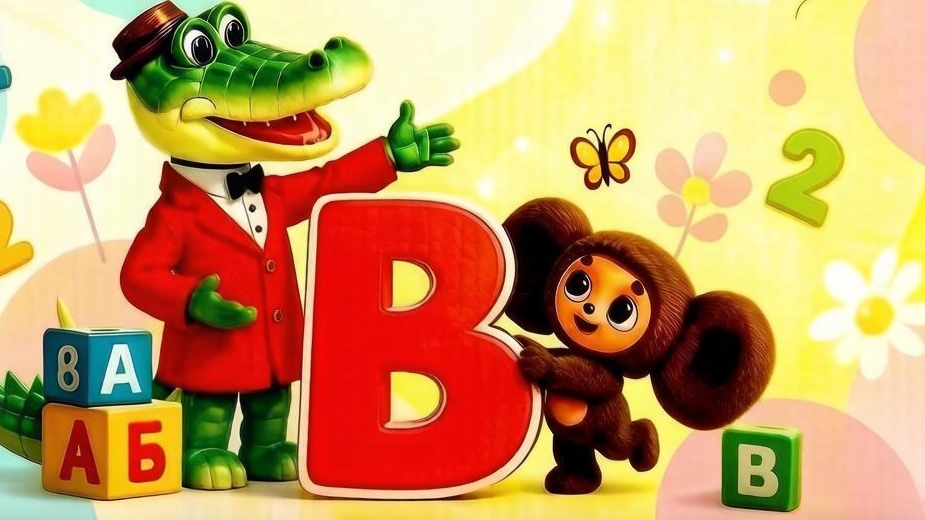 Учим букву В с геной и Чебурашкой