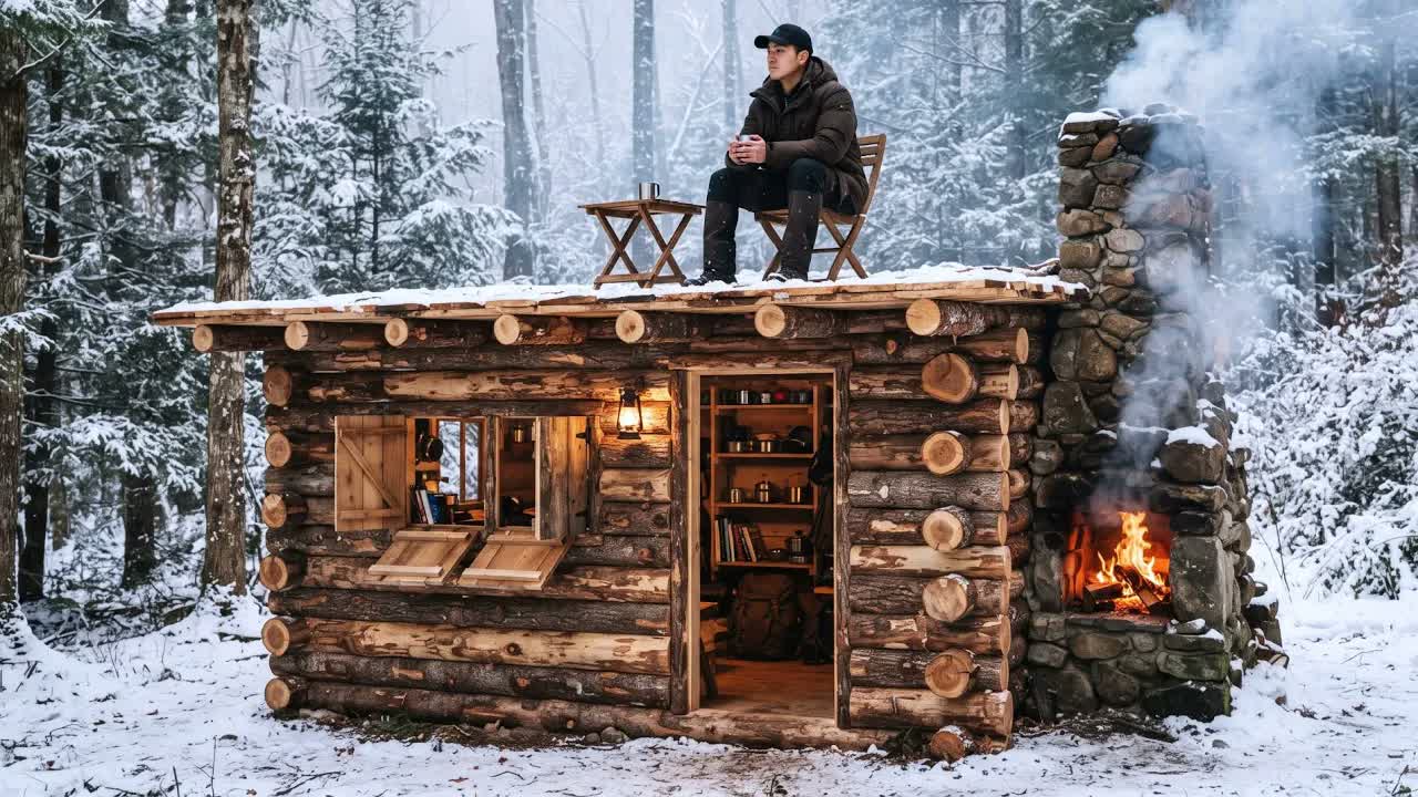 [ПОЛНОЕ ВИДЕО] 10 дней строил дом в лесу для тёплой зимовки