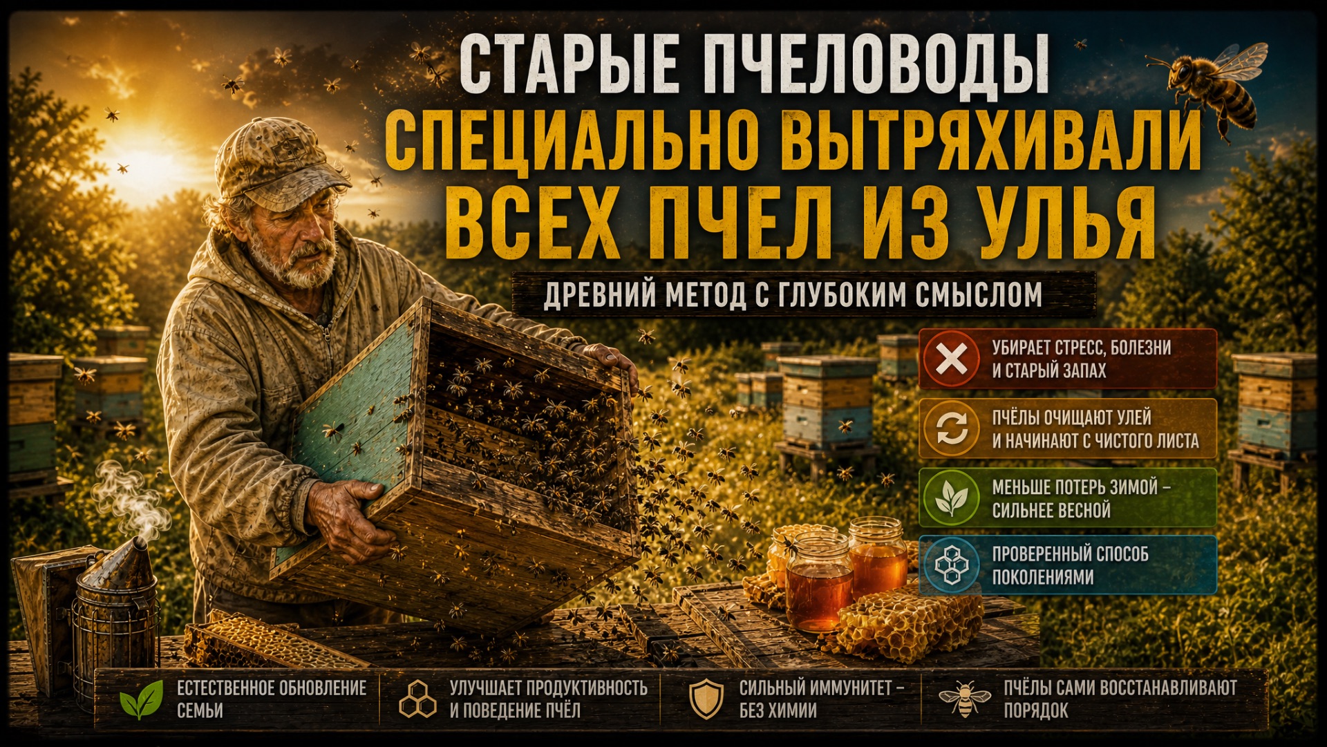 Старые пчеловоды специально вытряхнули всех пчел из улья