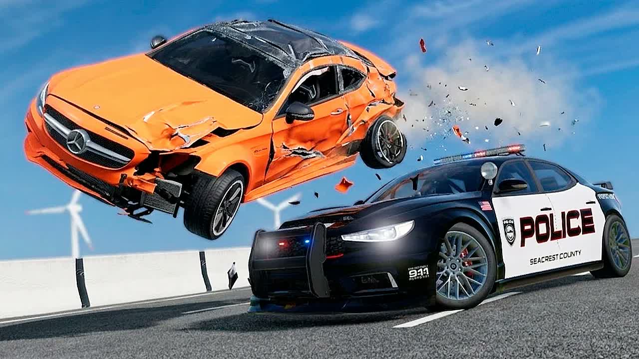 Полицейская погоня и эпичные аварии BeamNG.Drive #119