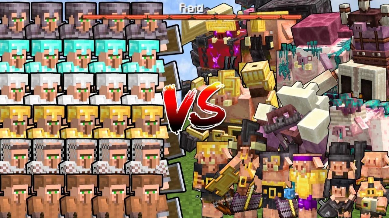 100 броневых жителей VS налёт пиглинов | Minecraft Mob Battle