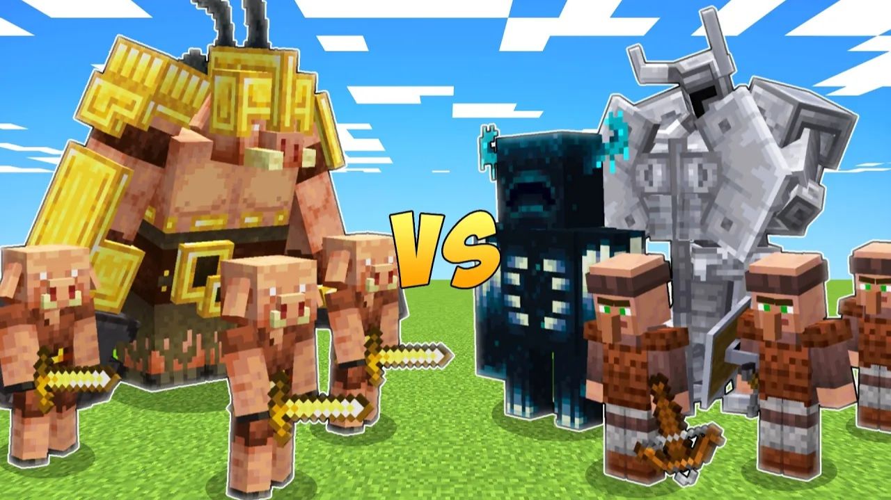 Армия пиглинов VS Верхний мир в битве мобов