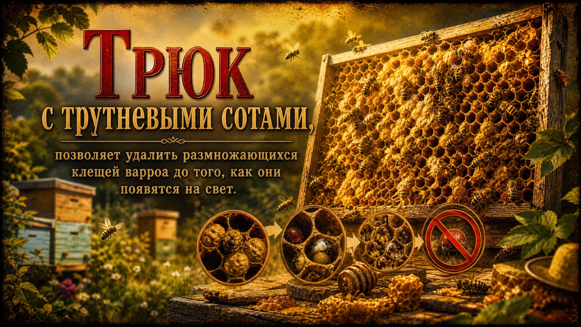 Трюк с трутневыми сотами, позволяет удалить размножающихся клещей варроа