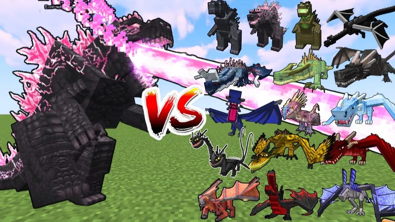 Эволюционировавший Дагонзилла VS все драконы — битва мобов в Minecraft