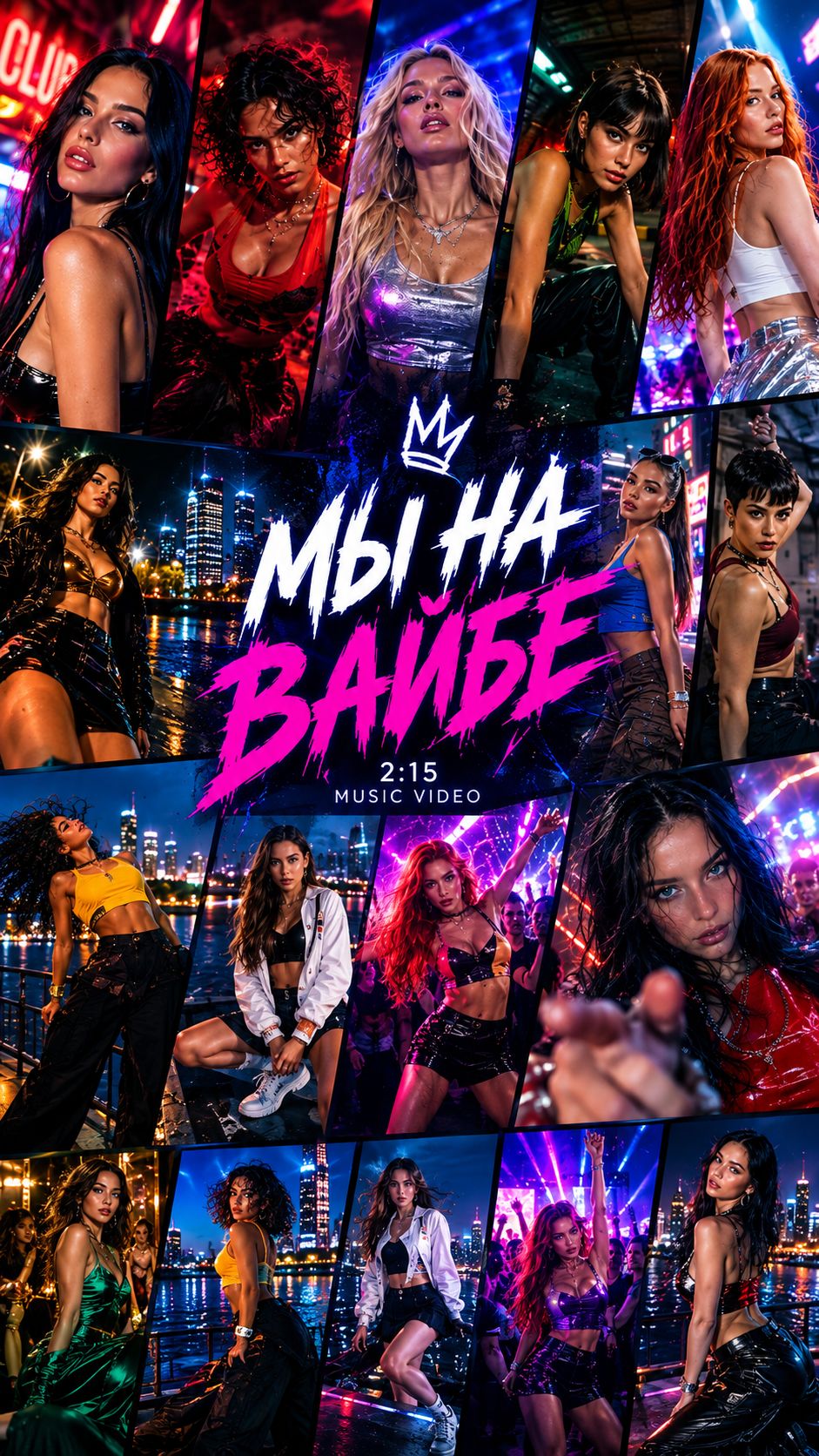 МЫ НА ВАЙБЕ 🔥 Неоновая НОЧЬ, 14 ГЕРОИНЬ и мощный EDM-драйв  AI MUSIC VIDEO