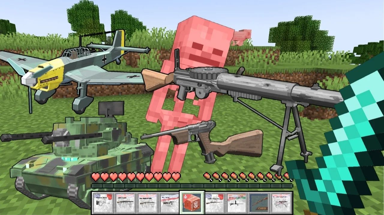Minecraft: у каждого моба выпадают оружие и техника Первой мировой!