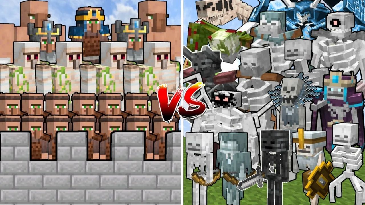ВСЕ ВИДЫ СКЕЛЕТОВ против деревенского замка | Minecraft Mob Battle