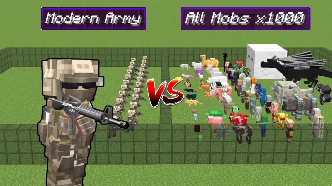 Современная армия TaCZ против ВСЕХ мобов Minecraft X1000 — кто победит?