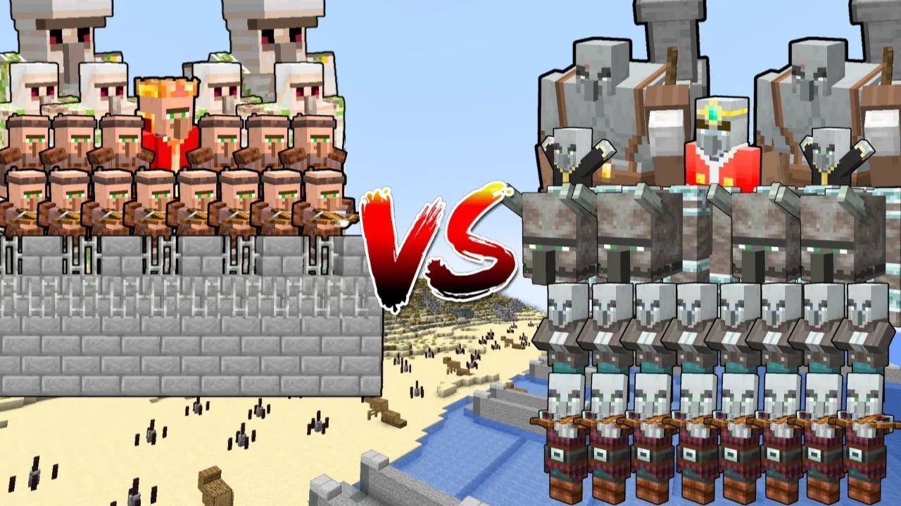 Смогут ли иллагеры захватить пляжную базу жителей? Minecraft Mob Battle