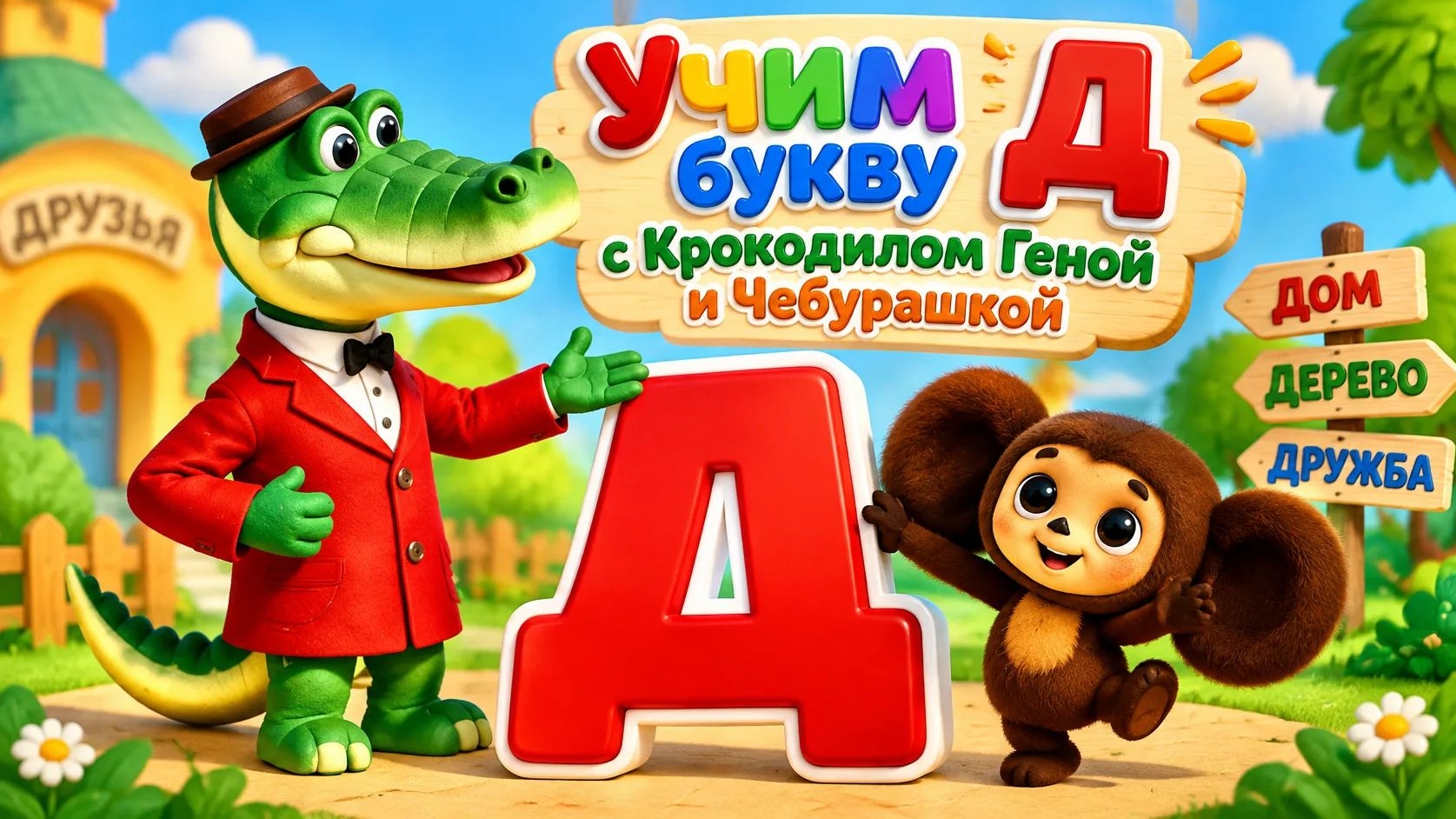 Учим букву Д с Крокодилом Геной и Чебурашкой