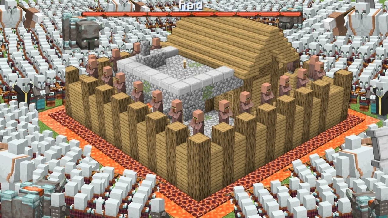 1000 рейдеров против лучшей защиты деревни | Битва мобов в Minecraft