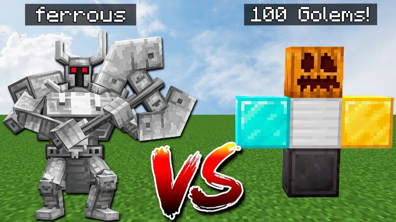 Ferrous Wroughtnaut VS 100 боссов-мутантов големов в Minecraft
