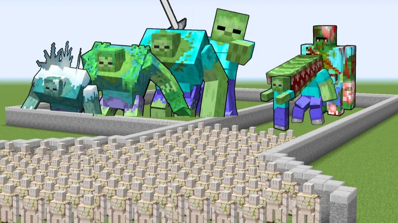 1000 железных големов в Deathrun: все зомби в Minecraft!