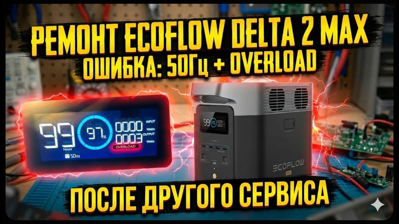 Ремонт EcoFlow Delta 2 Max: Ошибка OVERLOAD (50Hz). Восстановление после другого сервиса.